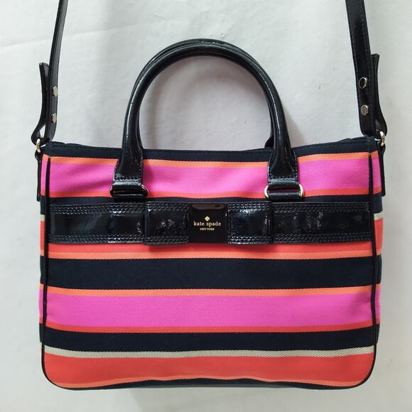 Kate Spade Multicolor Canvas Leather Trim Double Handles Satchel Bag - Picture 16 of 16